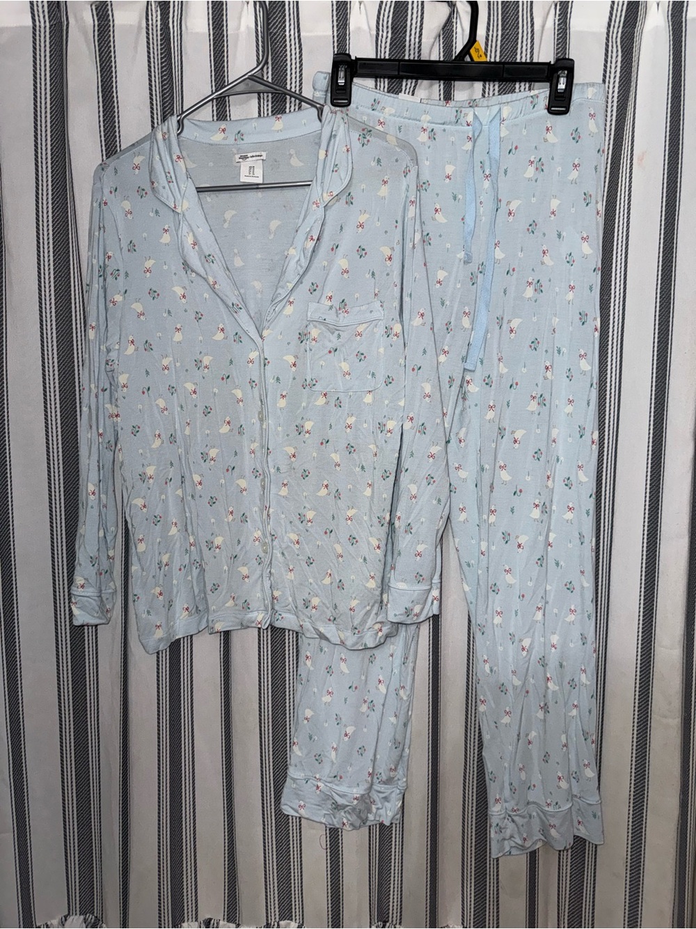 Amazon Light Blue Floral Duck Button-Up Pajama Set